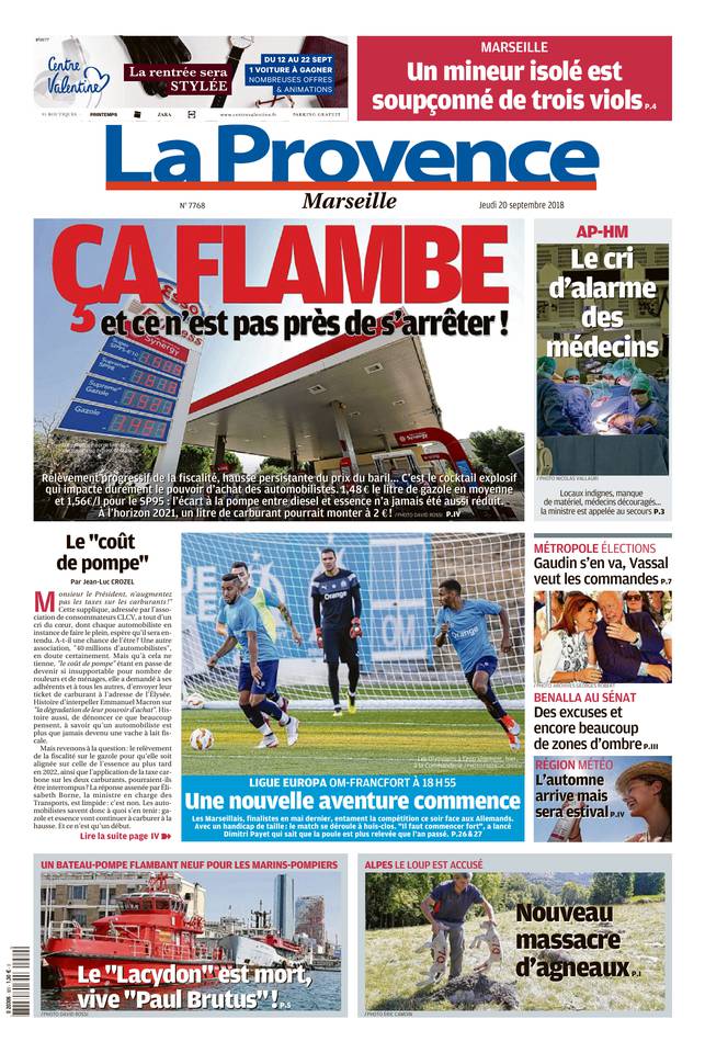 La Provence 20 septembre 2018 La Provence - La Provence édition Marseille du 20 septembre 2018