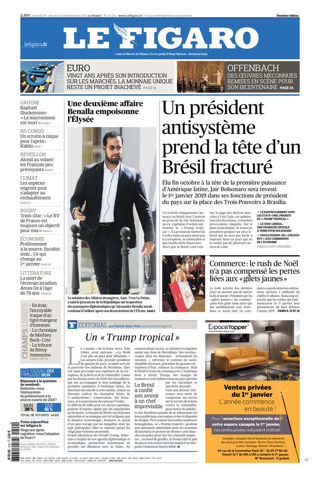 Le Figaro Une du 29 décembre 2018