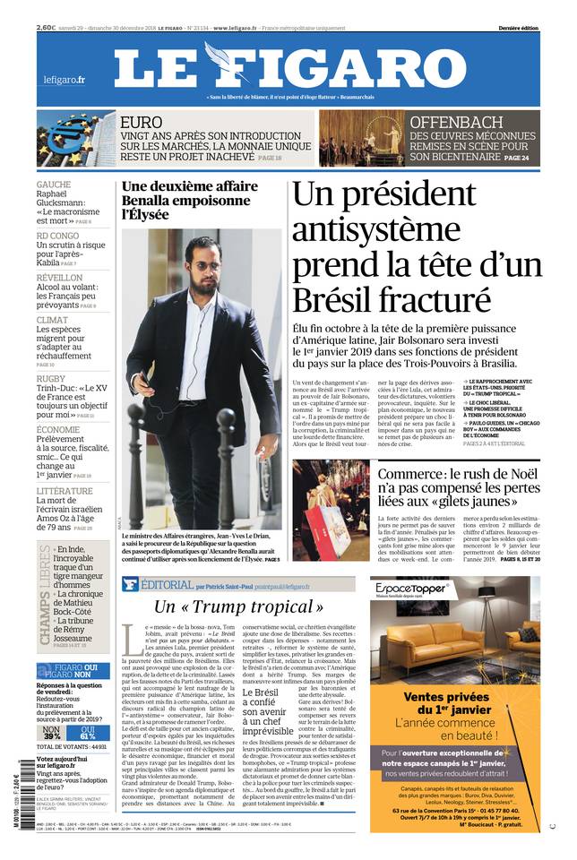 Le Figaro 29 décembre 2018 Le Figaro du 29 décembre 2018 à télécharger sur iPad