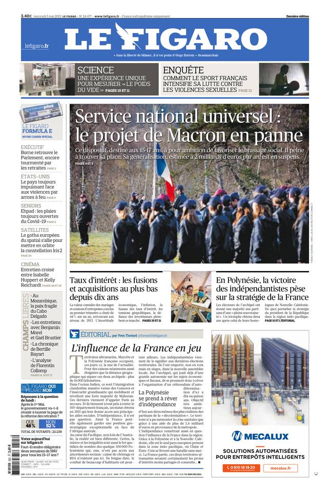 Le Figaro Une du 3 mai 2023