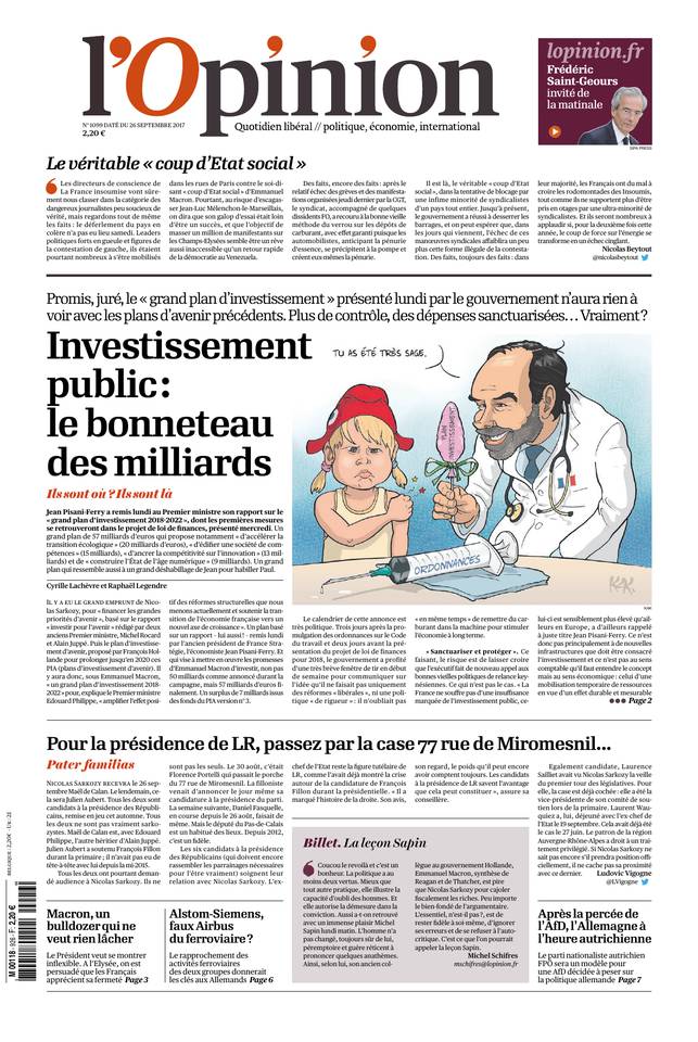 L'Opinion 26 septembre 2017 Abonnement à L’Opinion Pas Cher avec le BOUQUET INFO ePresse.fr