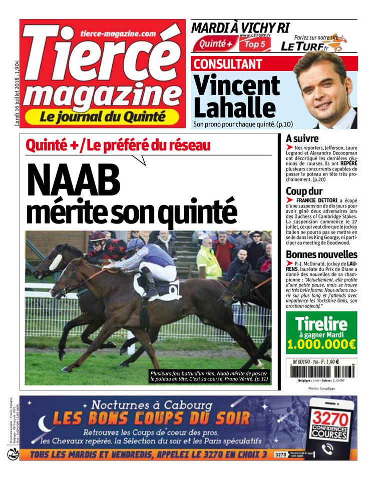 Tiercé Magazine 16 juillet 2018 Abonnement Tiercé Mag Pas Cher avec le BOUQUET ePresse.fr