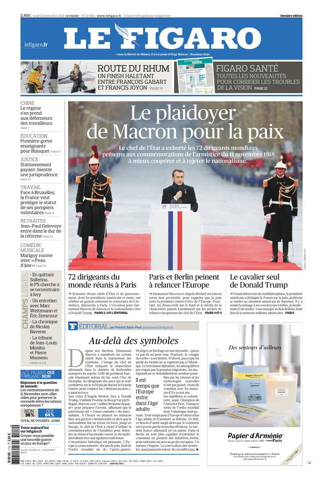 Le Figaro 12 novembre 2018 Le Figaro du 12 novembre 2018 à télécharger sur iPad