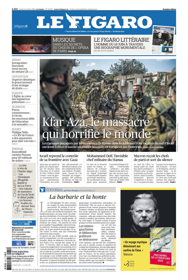 Le Figaro Une du 12 octobre 2023