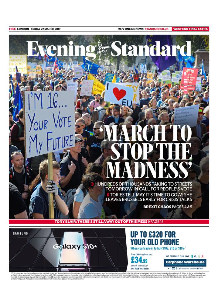 Evening Standard 22 mars 2019 Abonnement London Evening Standard Pas Cher avec le BOUQUET ePresse.fr