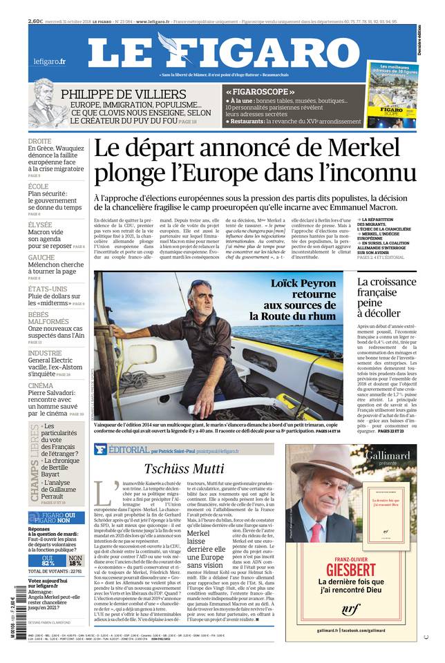 Le Figaro 31 octobre 2018 Le Figaro du 31 octobre 2018 à télécharger sur iPad