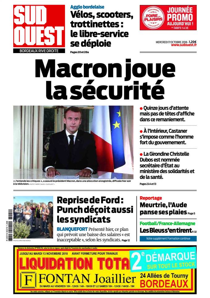 Sud Ouest 17 octobre 2018 Abonnement Sud Ouest Pas Cher avec BOUQUET INFO ePresse.fr
