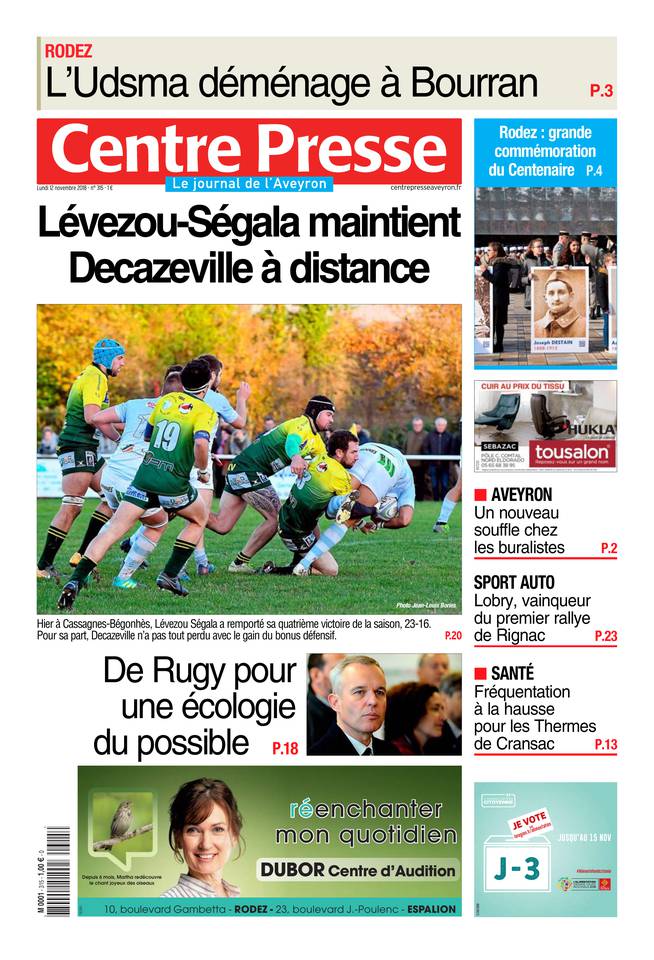 Centre Presse Aveyron 12 novembre 2018 Centre Presse Aveyron du 12 novembre 2018 à télécharger sur iPad
