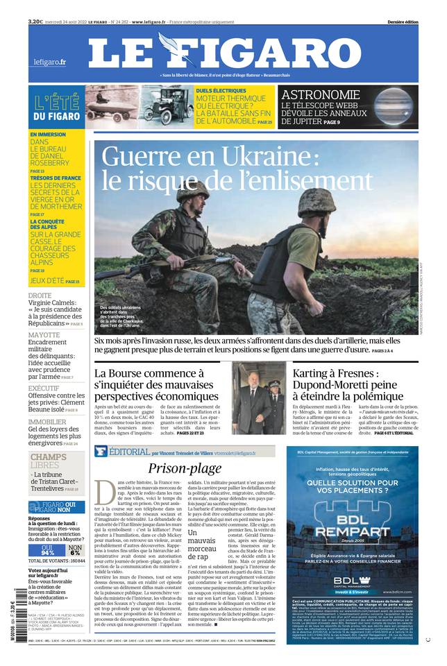 Le Figaro Une du 24 août 2022