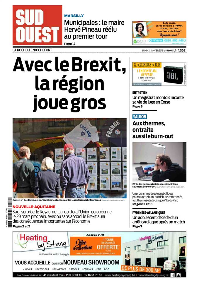 Sud Ouest 21 janvier 2019 Abonnement Sud Ouest Pas Cher avec BOUQUET INFO ePresse.fr
