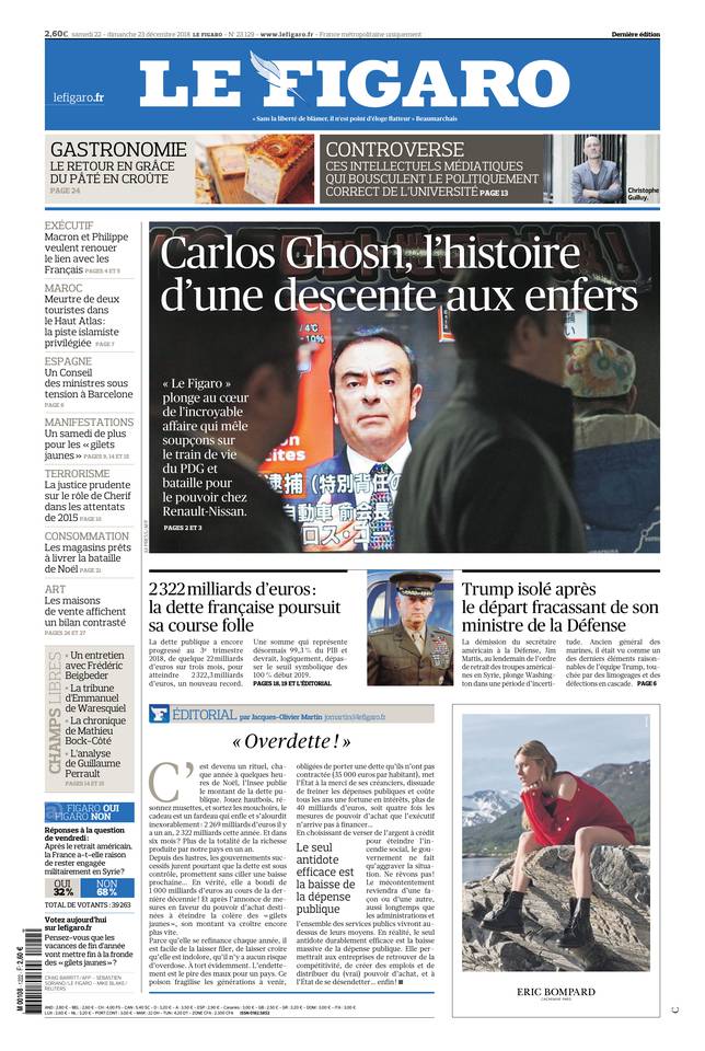 Le Figaro 22 décembre 2018 Le Figaro du 22 décembre 2018 à télécharger sur iPad