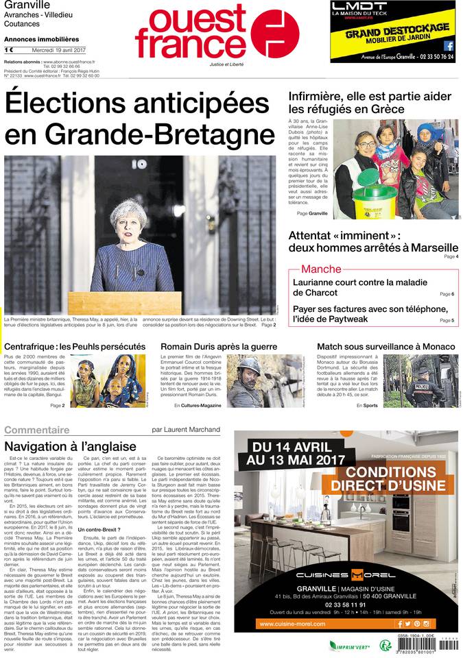 Ouest-France 19 avril 2017 Ouest-France du 19 avril 2017 à télécharger sur iPad