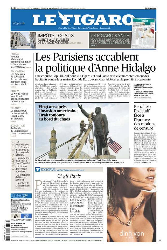 Le Figaro Une du 20 mars 2023