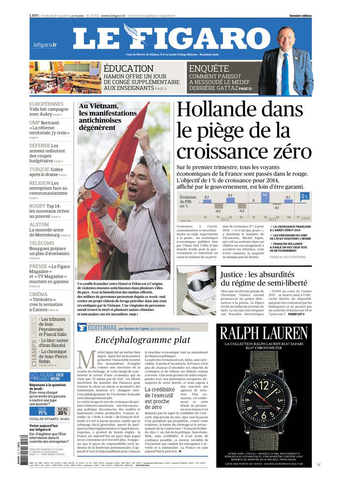 Le Figaro 16 mai 2014 Le Figaro du 16 mai 2014 à télécharger sur iPad