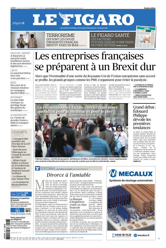 Le Figaro 08 avril 2019 Le Figaro du 08 avril 2019 à télécharger sur iPad