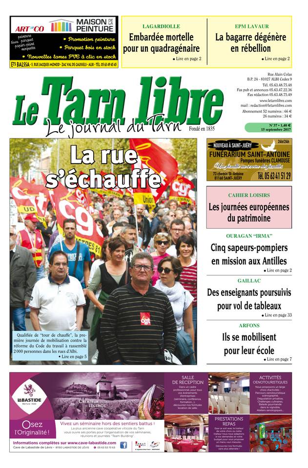 Le Tarn libre 15 septembre 2017 Le Tarn libre du 15 septembre 2017