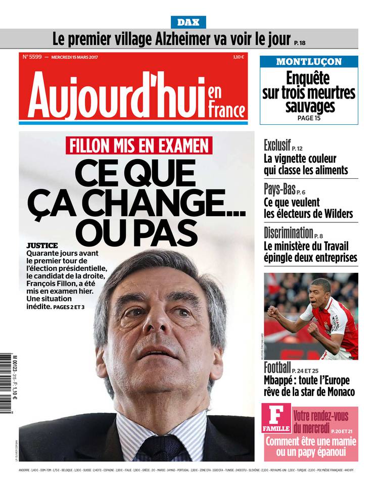 Aujourd'hui en France 15 mars 2017 Aujourd'hui en France du 15 mars 2017 à télécharger sur iPad