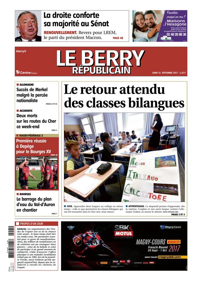 Le Berry Républicain 25 septembre 2017 Abonnement Berry Républicain Pas Cher avec le BOUQUET ePresse.fr