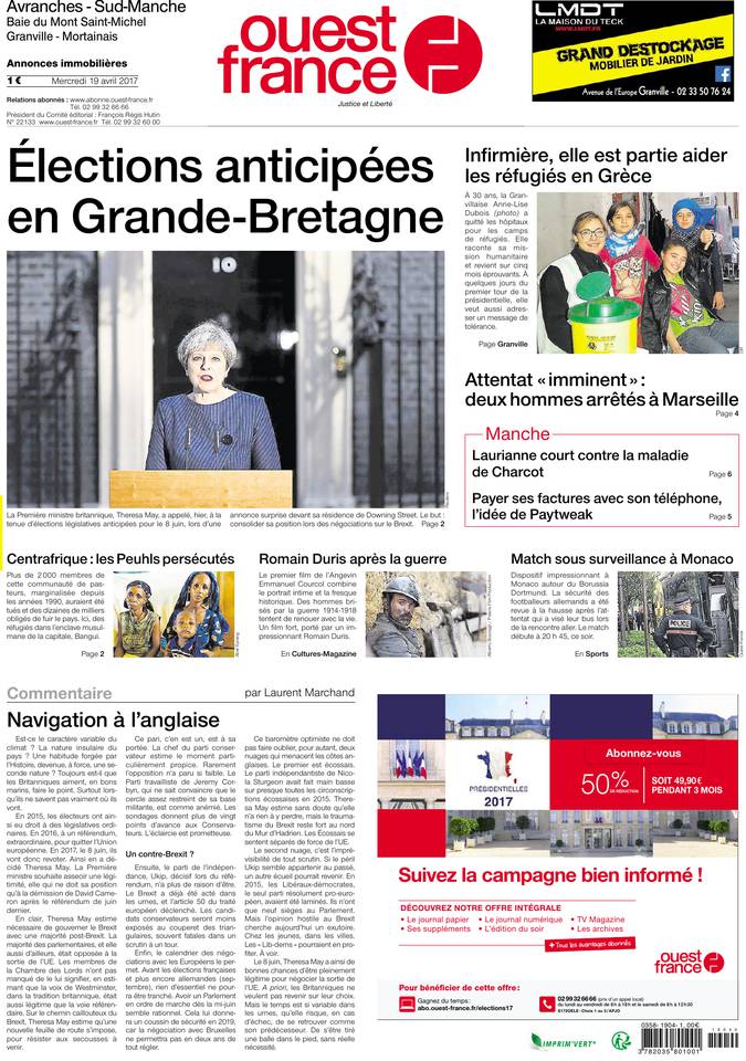 Ouest-France 19 avril 2017 Ouest-France du 19 avril 2017 à télécharger sur iPad