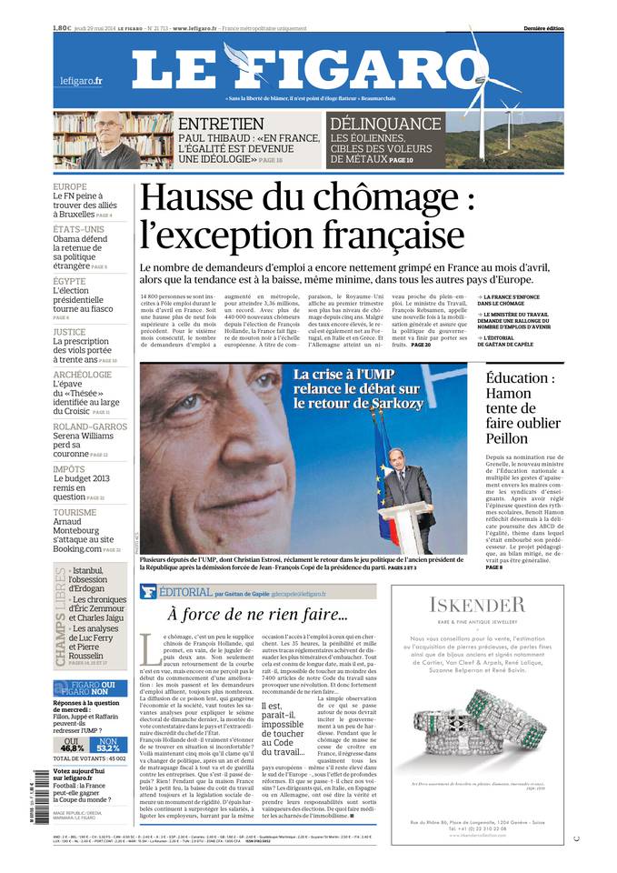 Le Figaro 29 mai 2014 Le Figaro du 29 mai 2014 à télécharger sur iPad