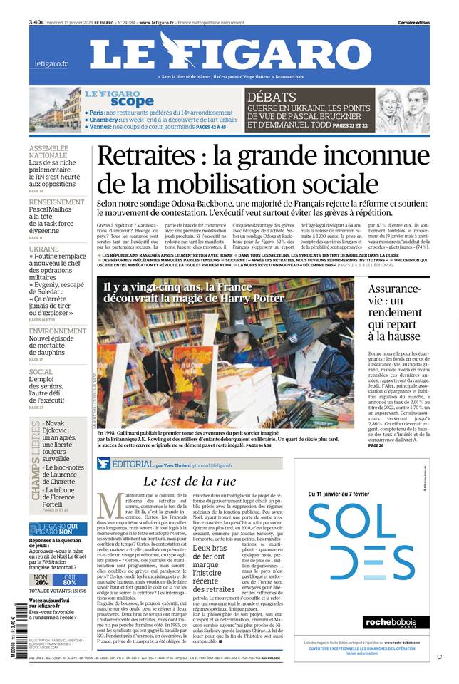 Le Figaro Une du 13 janvier 2023