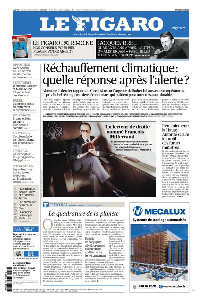 Le Figaro 09 octobre 2018 Le Figaro du 09 octobre 2018 à télécharger sur iPad