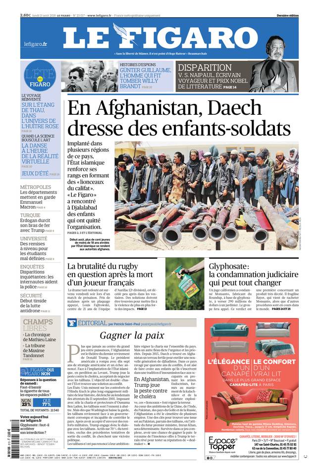 Le Figaro 13 août 2018 Le Figaro du 13 août 2018 à télécharger sur iPad