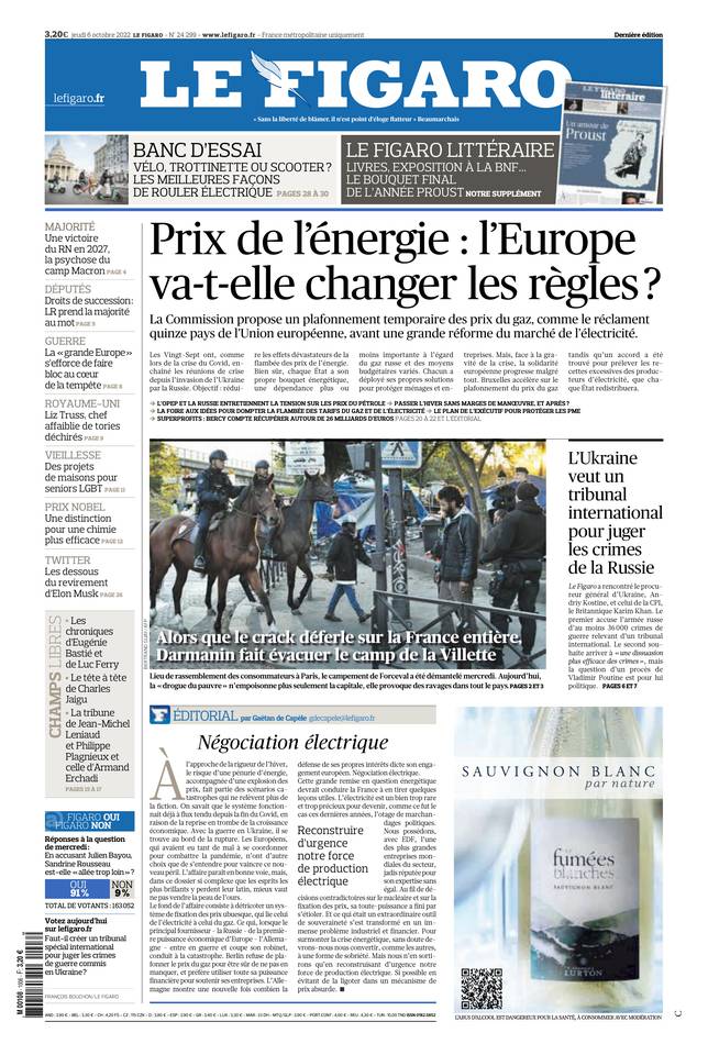 Le Figaro Une du 6 octobre 2022