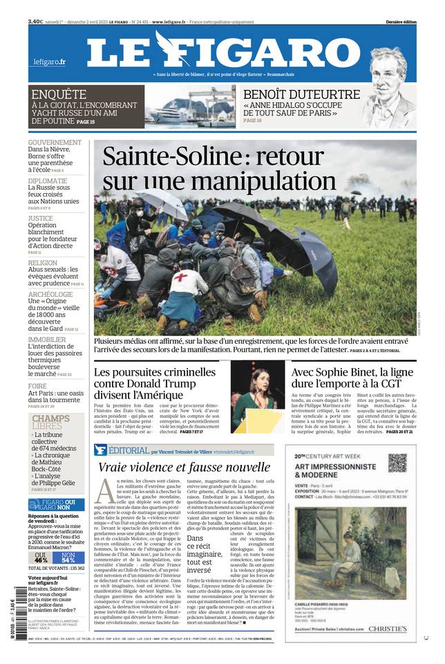 Le Figaro Une du 1 avril 2023