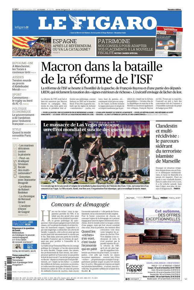 Le Figaro Une du 3 octobre 2017