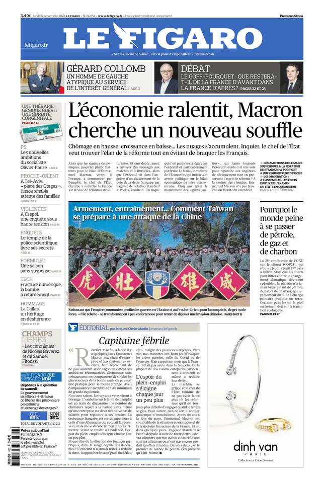 Le Figaro Une du 27 novembre 2023