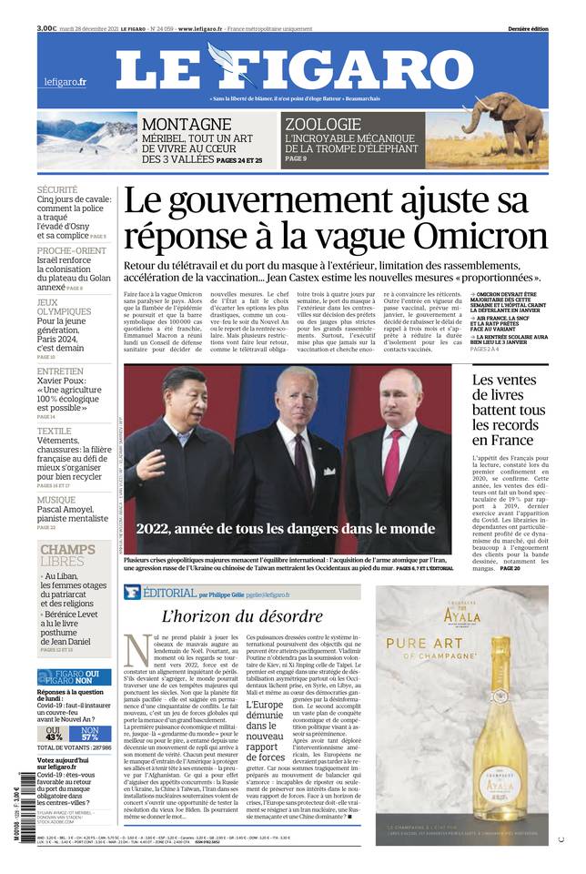 Le Figaro Une du 28 décembre 2021
