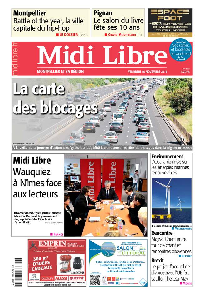 Midi Libre 16 novembre 2018 Midi Libre du 16 novembre 2018 à télécharger sur iPad
