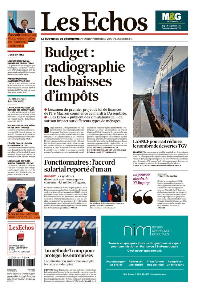 Les Echos 17 octobre 2017 Abonnement aux Échos Pas Cher avec le BOUQUET ÉCONOMIE ePresse.fr