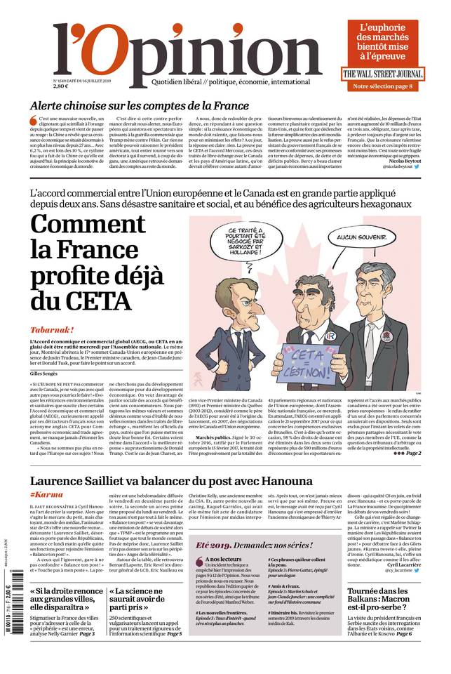 L'Opinion 16 juillet 2019 Abonnement à L’Opinion Pas Cher avec le BOUQUET INFO ePresse.fr