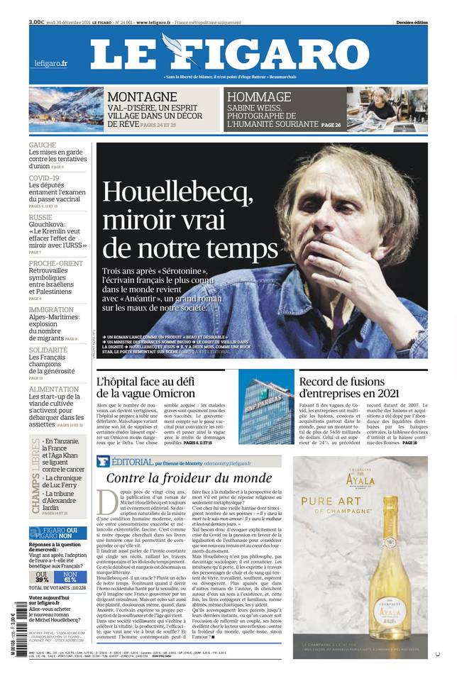 Le Figaro Une du 30 décembre 2021