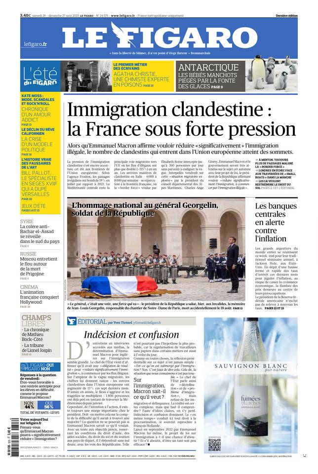 Le Figaro Une du 26 août 2023