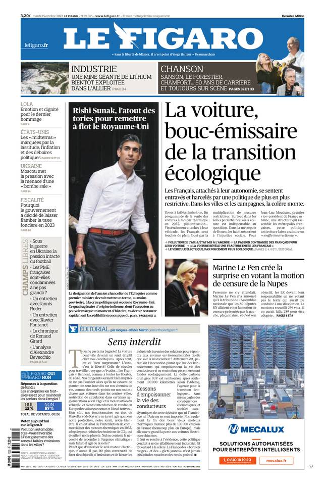 Le Figaro Une du 25 octobre 2022