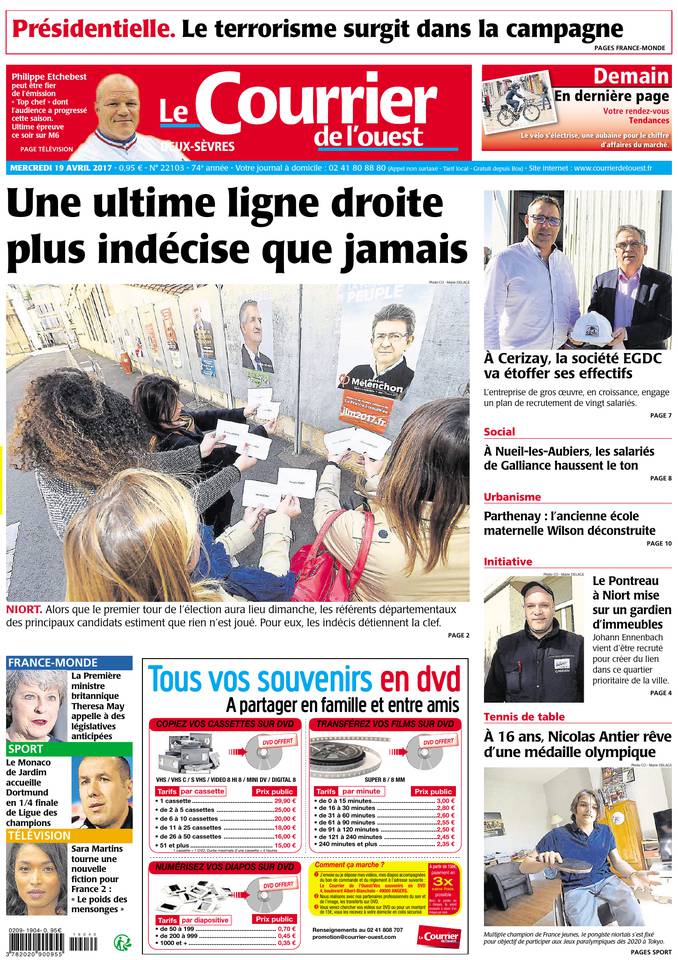 Le Courrier de l'Ouest 19 avril 2017 Le Courrier de l'Ouest du 19 avril 2017 à télécharger sur iPad
