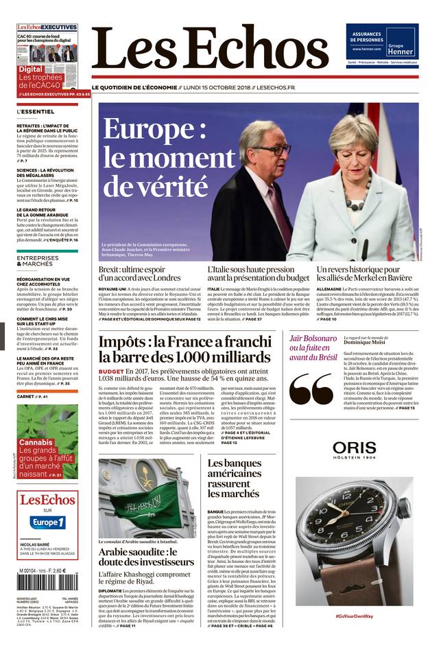 Les Echos 15 octobre 2018 Les Echos du 15 octobre 2018 à télécharger sur iPad