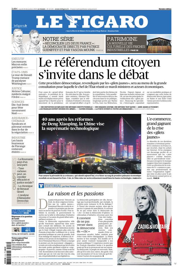 Le Figaro 18 décembre 2018 Le Figaro du 18 décembre 2018 à télécharger sur iPad