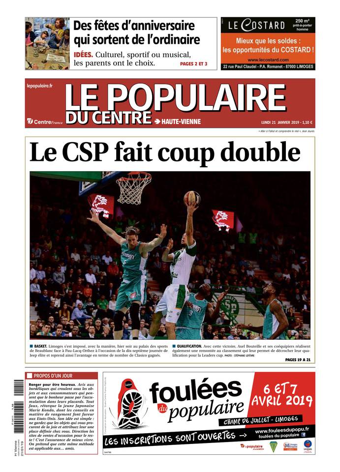Le Populaire du Centre 21 janvier 2019 Abonnement Populaire du Centre Pas Cher avec le BOUQUET ePresse.fr