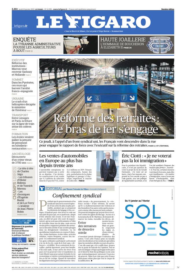 Le Figaro Une du 19 janvier 2023