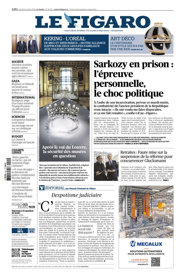 Le Figaro Une du 21 octobre 2025