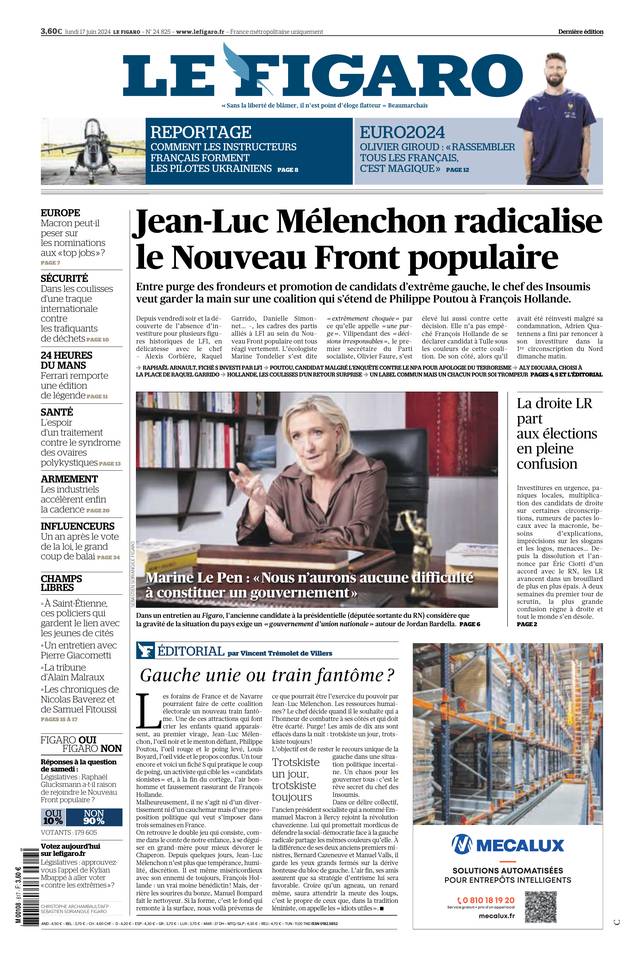 Le Figaro Une du 17 juin 2024