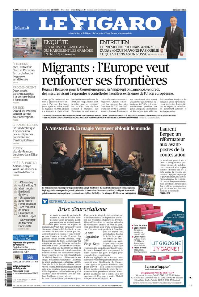 Le Figaro Une du 11 février 2023