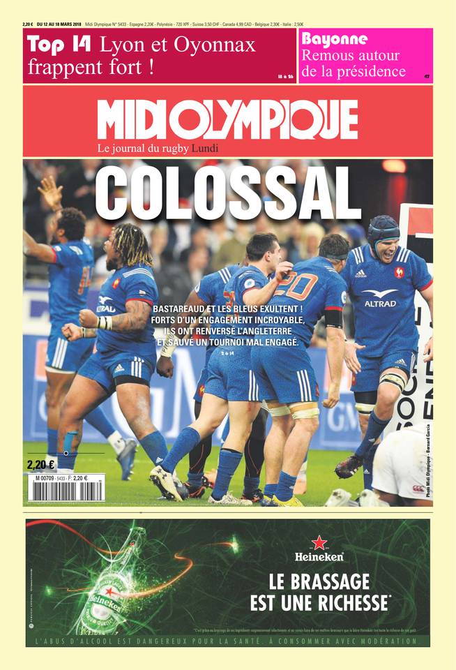 Midi Olympique Rouge 12 mars 2018 Midi Olympique Rouge N°5433 du 12 mars 2018 à télécharger sur iPad
