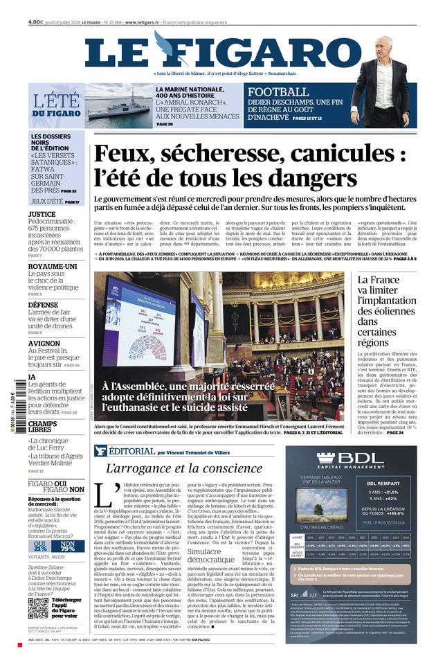 Le Figaro Une du 16 juillet 2026