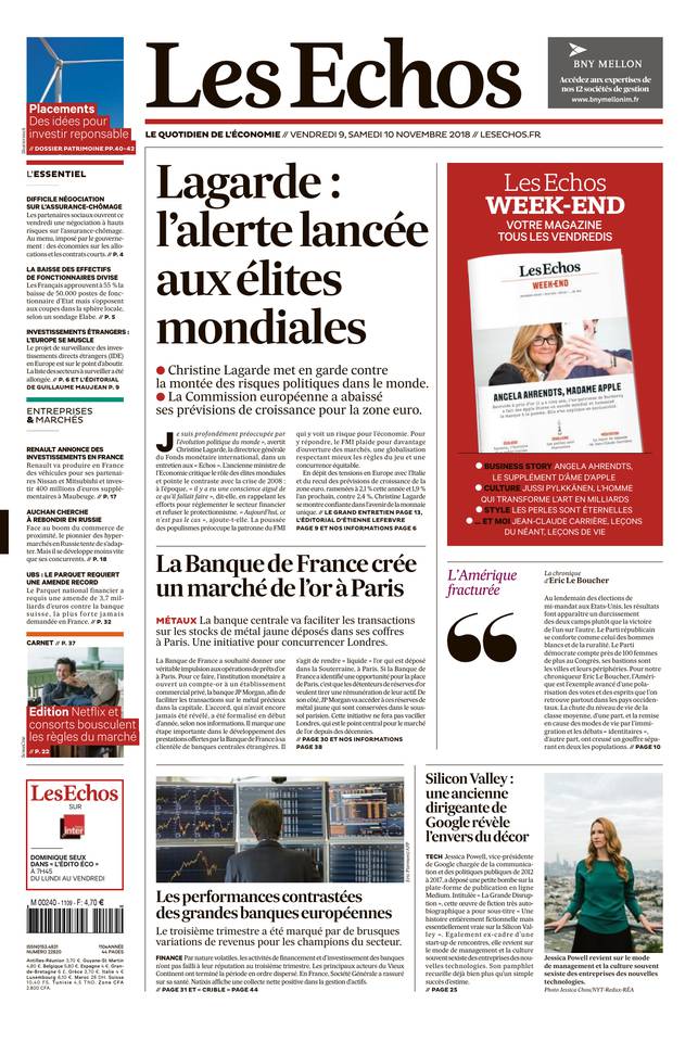 Les Echos 09 novembre 2018 Les Echos du 09 novembre 2018 à télécharger sur iPad