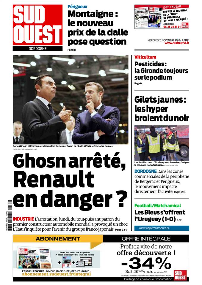 Sud Ouest 21 novembre 2018 Abonnement Sud Ouest Pas Cher avec BOUQUET INFO ePresse.fr